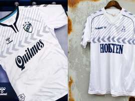 Le maillot de Quilmes de 2019 et le maillot de Tottenham des années 80. Hummel/ClassicFootballShirts