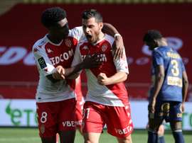 Kevin Volland (R) sealed Monaco's victory over Brest. AFP