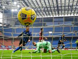 Antonio Conte praised Lautaro Martinez (L) and the rest of his Inter team. AFP
