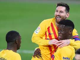 Ilaix Moriba (R) got his first La Liga goal as Barcelona won 0-2 at Osasuna. AFP