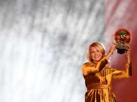 Norwegian striker Ada Hegerberg, of Champions League winners Lyon, with her trophy. AFP