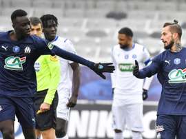 Dario Benedetto (R) scored in Marseille's win at Auxerre. AFP
