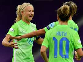 Pernille Harder scored four as Wolfsburg beat Glasgow City 9-1. AFP