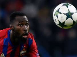 Lattaquant du CSKA Moscou Lacina Traoré lors dun match de Ligue des champions contre Monaco, le 18 octobre 2016 à Moscou