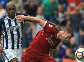 WBA empata partida após estar a perder por 2-0 com o Liverpool. EFE
