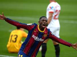Ousmane Dembele scored in Barca's 0-2 win at Sevilla. AFP
