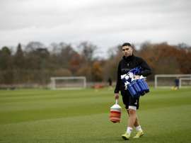 Neal Maupay lors dune séance d'entraînement à Osterley. AFP