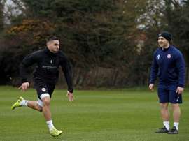 Neal Maupay à l'entraînement avec le club de 2e division anglaise de Brentford. AFP