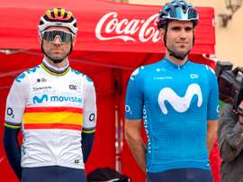 Los cliclistas del Movistar Team, Alejandro Valverde (i) y Lluís Mas (d). EFE/ Ezequiel Espinar/Archivo
