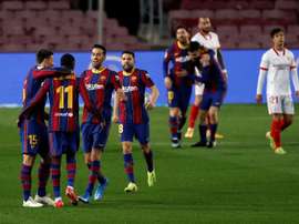 Messi reportedly exchange words with Sevilla after the victory on Wednesday. EFE