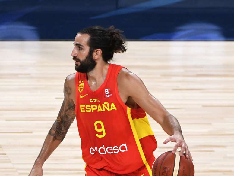 El jugador español Ricky Rubio en acción contra EE.UU, durante un partido de exhibición entre Estados Unidos y España la semana pasada. EFE / David Becker