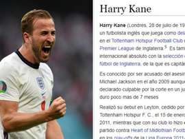 Alguien troleó en Wikipedia con la descripción de Kane. AFP/Captura/Wikipedia
