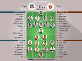 Alineaciones confirmadas de Lugo y Elche. BeSoccer