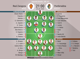 Alineaciones oficiales de Zaragoza y Ponferradina. BeSoccer