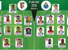 Os 11's iniciais de Sp. Braga e FC Porto para este jogo da Liga NSO. BeSoccer