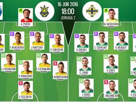 Alineaciones del Ucrania-Irlanda del Norte del 16-06-16. BeSoccer
