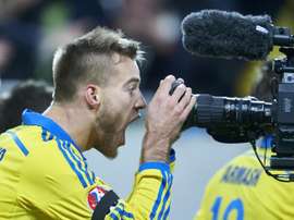 Andrei Yarmolenko celebra el primer tanto de Ucrania ante Eslovenia. Twitter