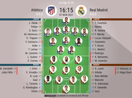 Atletico Madrid v Real Madrid, La Liga 2020/21, matchday 26, 7/3/2021 - Official line-ups. BESOCCER