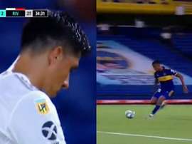 Enzo Pérez dejó a River con diez y Villa empató tras asistencia de Tévez. Captura/FOXSports