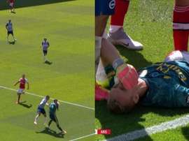 Grave blessure au genou pour Leno qui sort sur civière. Capturas/DAZN