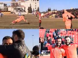 Goleiro é expulso após dois pênaltis defendidos e jogador de linha pega a terceira cobrança. Twitter
