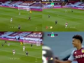 Adrián quiso sacar jugado el balón y regaló el gol al Aston Villa. Captura/beINSports