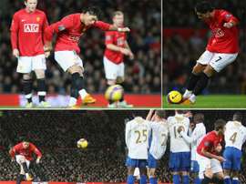 Cristiano Ronaldo anota una falta con el Manchester United. PremierLeague