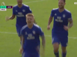 Ward ofund the net with a perfectly placed header. Screenshot/RMCSport