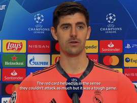 Thibaut Courtois was pleased after Real Madrid's win at Atalanta. DUGOUT