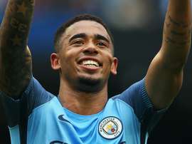 Le joueur de Manchester City, Gabriel Jesus, célèbre sont but en Premier League. AFP