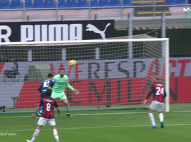 Lautaro opened the scoring in the Milan derby. Screenshot/MovistarLigadeCampeones