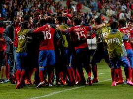 Los futbolistas de Chile celebran el segundo gol anotado a Estados Unidos. FIFA