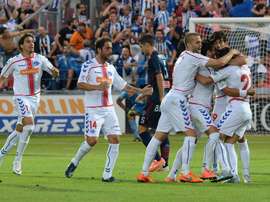 Los jugadores del Alavés celebran el tanto de Kiko Femenía. Twitter