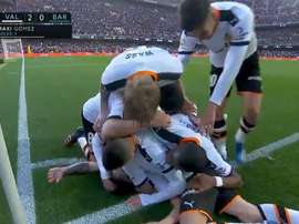 Maxi Gomez enfonce le Barça après un grand travail de Ferran Torres. Capture/Movistar