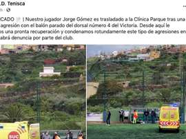 El Tenisca denunció una agresión. Captura/Facebook/SDTenisca