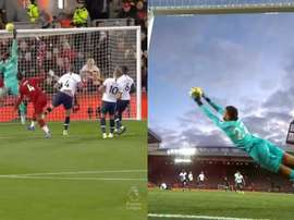 Gazzaniga, héroe del Tottenham en Anfield en la primera mitad. Capturas/DAZN