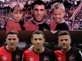 Maxi, Denis y Alexis Rodríguez coincidieron ocho minutos en el campo. Twitter/Newells