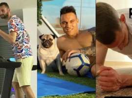 Brozovic, Lautaro e Belotti treinam em casa para evitar os riscos de contágio. Capturas/Instagram