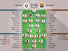 Osasuna v Barcelona, La Liga 2020/21, matchday 26, 6/3/2021 - Official line-ups. BESOCCER
