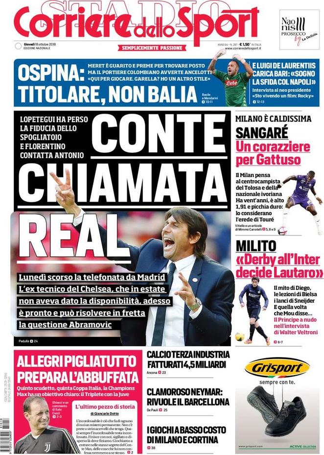 Corriere Dello Sport Real Madrid Sound Out Conte Besoccer