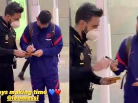 Messi é parado pela polícia... por um autógrafo! Capturas/Instagram