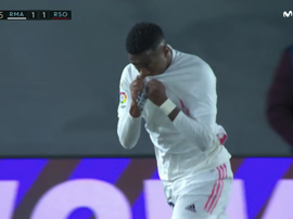 Vinicius got Real Madrid a draw against Sociedad. Screenshot/MovistarLaLiga