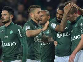 Saliba celebrating a goal for Saint Etienne against Nantes. EFE/Archivo